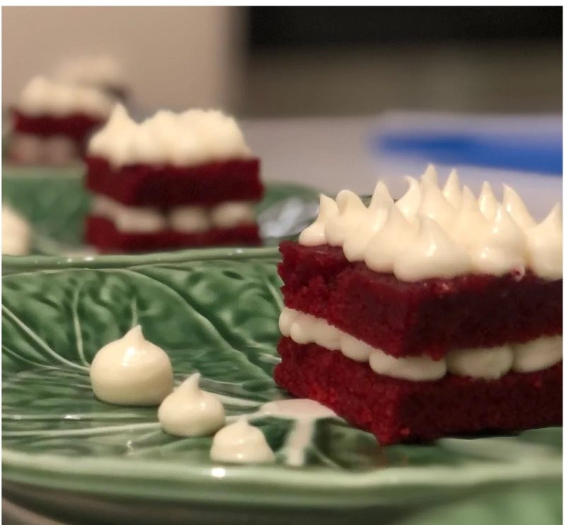 Red velvet cake with cream cheese frosting at Downunder restaurant Lisbon