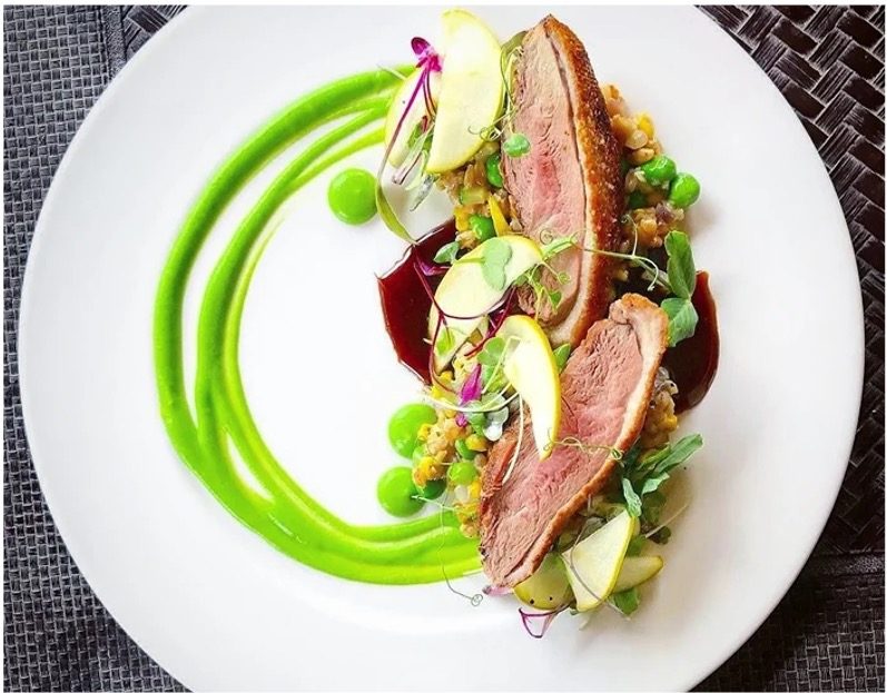 Seared duck breast with pea purée at Downunder by Justin Jennings Lisbon